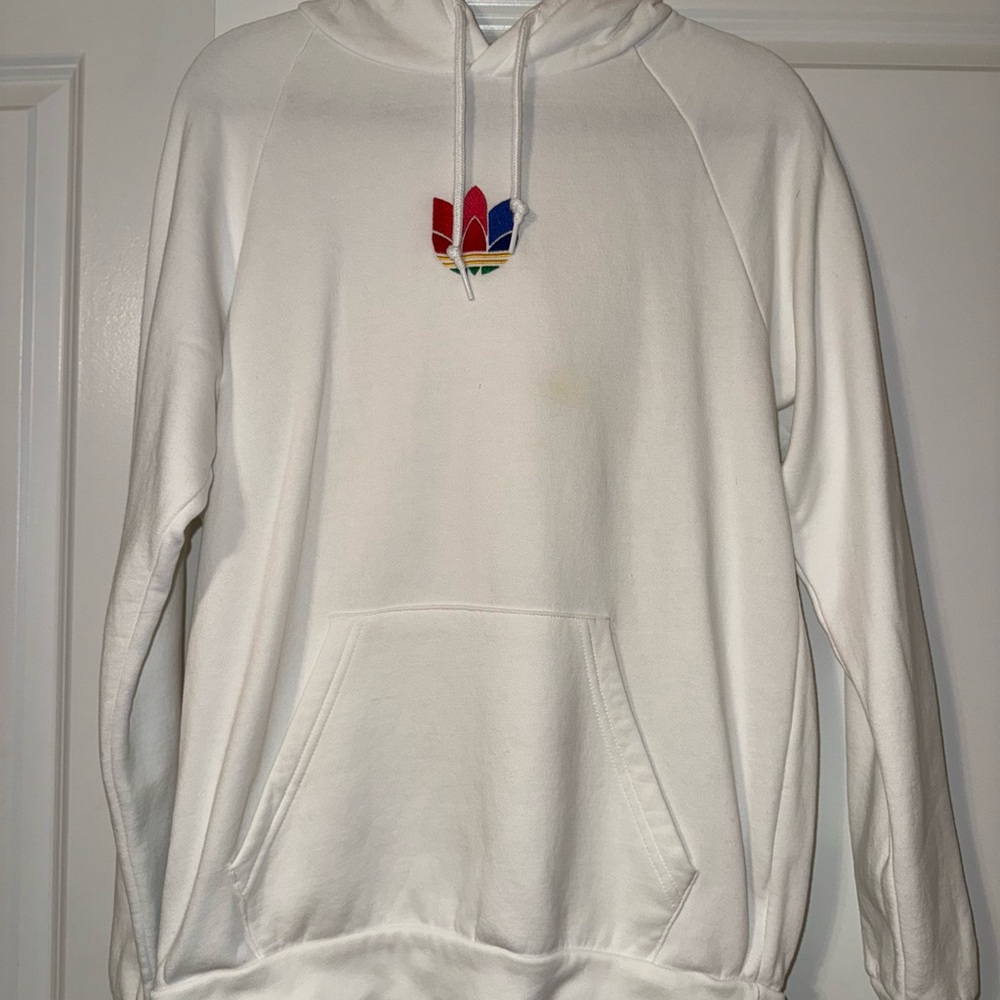 Adidas White Hoodie with Red and Blue Logo